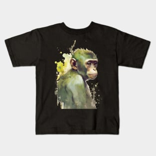 Portrait of an adorable and beautiful monkey watercolor Kids T-Shirt